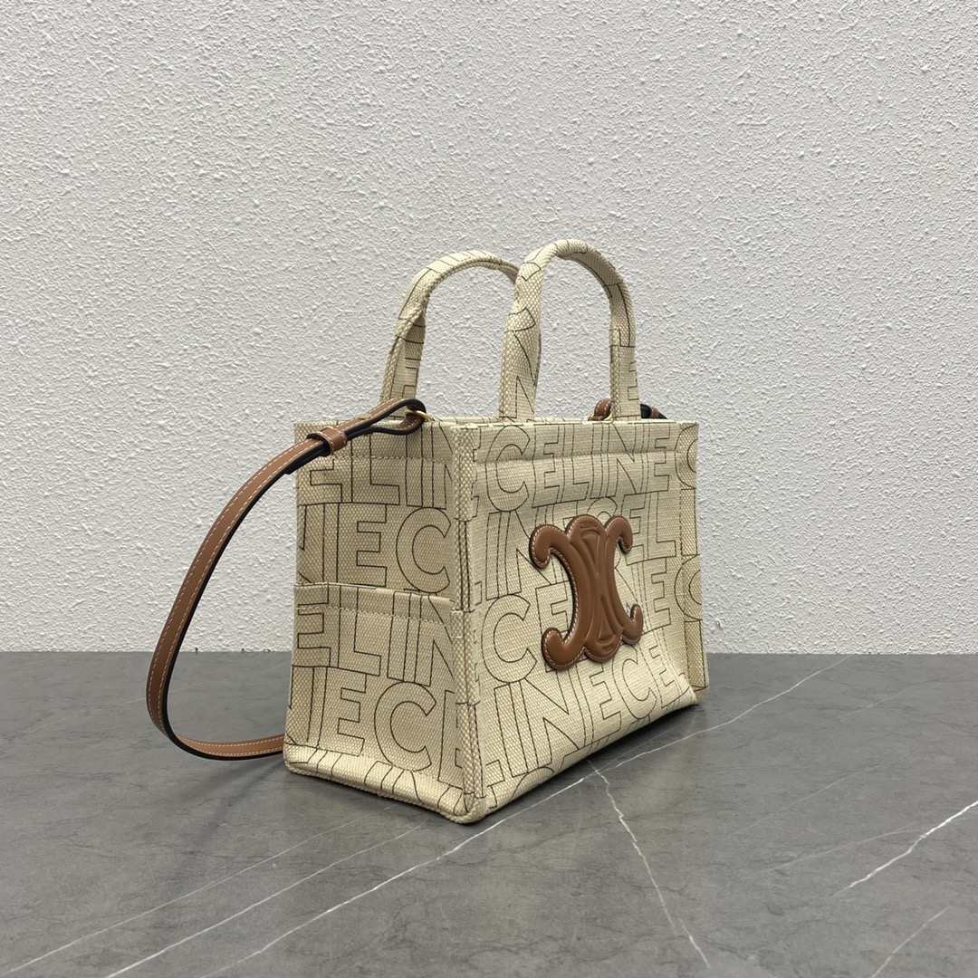 Celine Small Cabas Thais In Textile With Celine Print And Calfskin Cream 199162